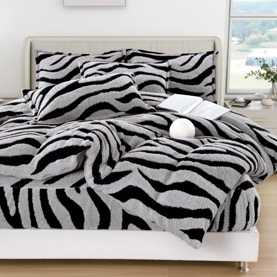 Lenjerie Cocolino 4 Piese Pat Dublu cu Cearșaf Elastic – Gri cu Dungi Negre, LCE-088 Lenjerii Blanita Iepure