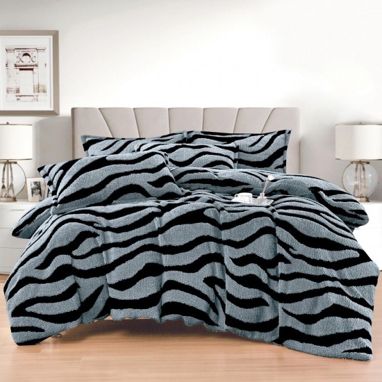 Lenjerie Cocolino 4 Piese Pat Dublu cu Cearșaf Elastic – Gri deschis cu Dungi Negre, LCE-089 Lenjerii Blanita Iepure