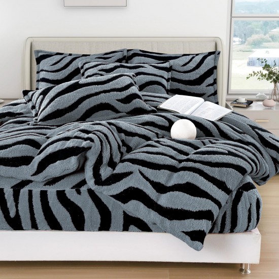 Lenjerie Cocolino 4 Piese Pat Dublu cu Cearșaf Elastic – Gri deschis cu Dungi Negre, LCE-089 Lenjerii Blanita Iepure