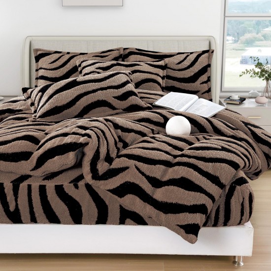 Lenjerie Cocolino 4 Piese Pat Dublu cu Cearșaf Elastic – Maro cu Dungi Negre, LCE-090 Lenjerii Blanita Iepure
