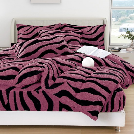 Lenjerie Cocolino 4 Piese Pat Dublu cu Cearșaf Elastic – Mov cu Dungi Negre, LCE-091 Lenjerii Blanita Iepure