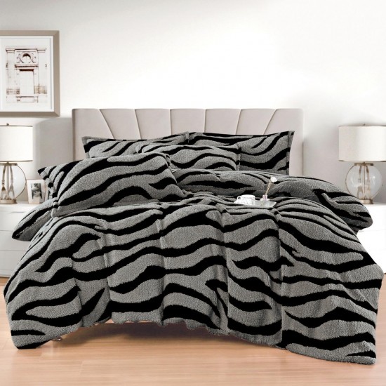Lenjerie Cocolino 4 Piese Pat Dublu cu Cearșaf Elastic – Gri cu Dungi Negre, LCE-093 Lenjerii Blanita Iepure