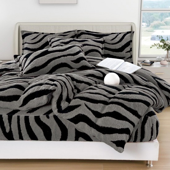 Lenjerie Cocolino 4 Piese Pat Dublu cu Cearșaf Elastic – Gri cu Dungi Negre, LCE-093 Lenjerii Blanita Iepure