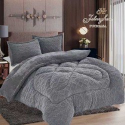 Set Pilota Cocolino 200x230 cm + 2 Fete de Pernă – Model Gri inchis, Crosetat, PDC-078