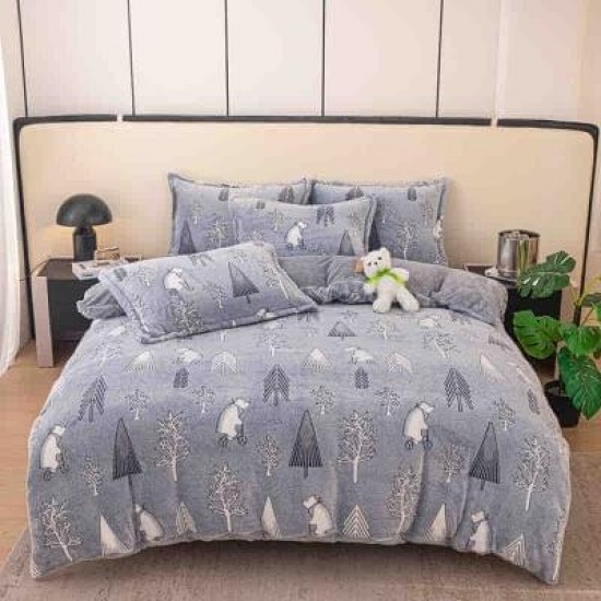 Lenjerie Cocolino 4 Piese Pat o Persoană – Model Ursuleți și Brazi, Gri, LSC-011 Lenjerii Cocolino 1 Persoana