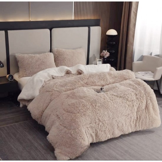 Pilota Fluffy cu Blăniță 200x230 cm + 2 fețe de pernă – Model Crem, PF-006 Pilote Fluffy