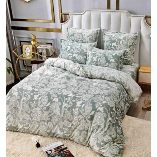 Set Lenjerie Cocolino 6 Piese Pat Dublu Bej – Model Elegant Floral, Verde Pastel, Moale și Călduroasă, LCD-035 Lenjerii Cocolino 6 piese
