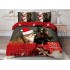 Set Lenjerie Pat Dublu 6 Piese Bumbac Finet – Model Crăciun cu Pisică și Brad, Roșu-Negru, LTC-064