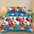 Set Lenjerie Cocolino 4 piese pat dublu cu cearșaf cu elastic, Model Crăciun cu Moșul și Cadouri, Albastru, LEC-159