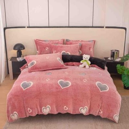 Lenjerie Cocolino 1 Persoană 4 Piese – Model - Inimioare Roz Gri, LSC-007 Lenjerii Cocolino 1 Persoana