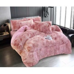 Pilota Fluffy cu Blăniță 200x230 cm + 2 fețe de pernă – Roz Pudră, PF-037