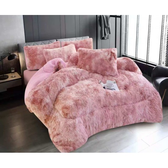 Pilota Fluffy cu Blăniță 200x230 cm + 2 fețe de pernă – Roz Pudră, PF-037 Pilote Fluffy