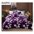 Set Lenjerie Bumbac Satinat 4 Piese Pat Dublu cu Cearșaf cu Elastic – Model Mov cu Flori Albe, LDBS-335