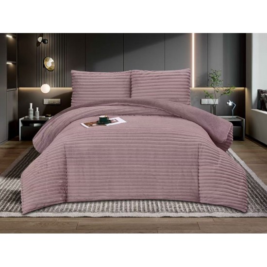 Set Pilota Cocolino 200x230 cm + 2 Fete de Pernă – Model Uni Lila Catifelat, Călduroasă și Pufoasă, PDC-133 Pilote Iarna cu Blana