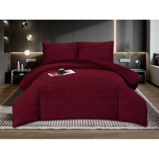 Set Pilota Cocolino 200x230 cm + 2 Fete de Pernă – Model Uni Visiniu Catifelat, Călduroasă și Pufoasă, PPI-001 Pilote Iarna cu Blana