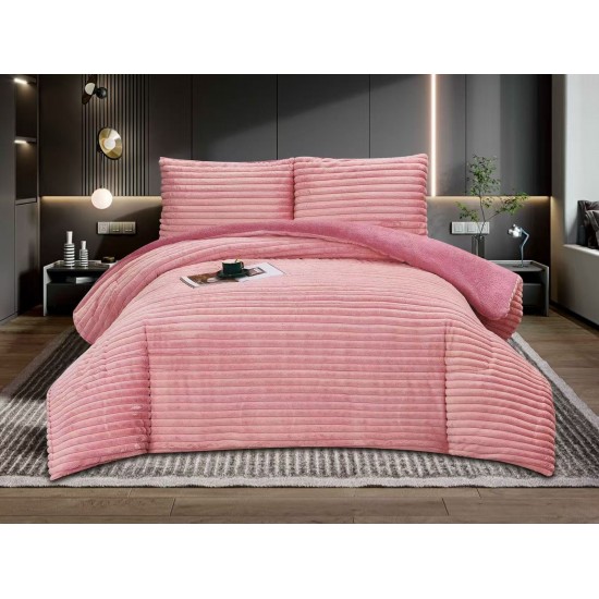 Set Pilota Cocolino 200x230 cm + 2 Fete de Pernă – Model Uni Roz Catifelat, Călduroasă și Pufoasă, PPI-002 Pilote Iarna cu Blana