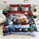 Set Lenjerie Pat Dublu Finet 6 Piese cu Cearșaf cu Elastic 5D – Model Crăciun Moș cu Cadouri , LTC-002 Lenjerii tematica Craciun