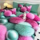 Lenjerie de Pat Finet 6 Piese 5D cu Cearșaf cu Elastic – Model Colorat Bile Pufoase Roz și Verde, LTC-026 Lenjerii tematica Craciun