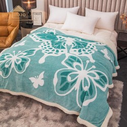 Pătură Cocolino cu blăniță 200x230 cm – Model Fluturi Verzi, Moale și Călduroasă, PBC-031