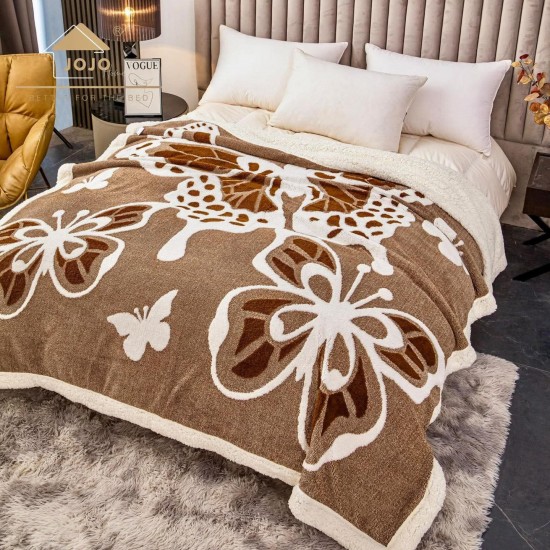 Pătură Cocolino cu blăniță 200x230 cm – Model Fluturi Maro, Moale și Călduroasă, PBC-033 Paturi cu Blanita