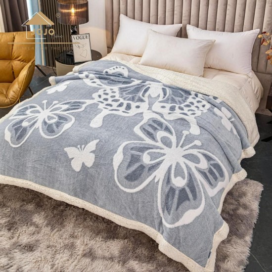 Pătură Cocolino cu blăniță 200x230 cm – Model Fluturi Gri, Moale și Călduroasă, PBC-034 Paturi cu Blanita