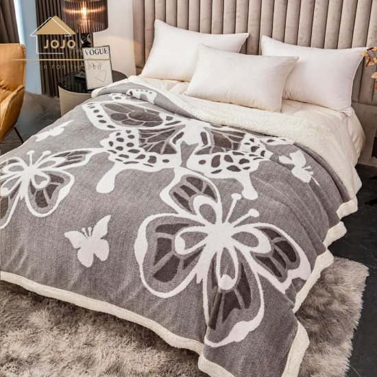 Pătură Cocolino cu blăniță 200x230 cm – Model Fluturi Gri, Moale și Călduroasă, PBC-036 Paturi cu Blanita