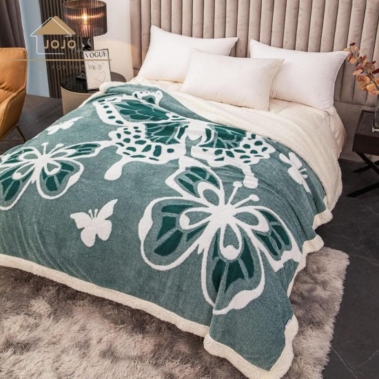 Pătură Cocolino cu blăniță 200x230 cm – Model Fluturi Verde, Moale și Călduroasă, PBC-040 Paturi cu Blanita