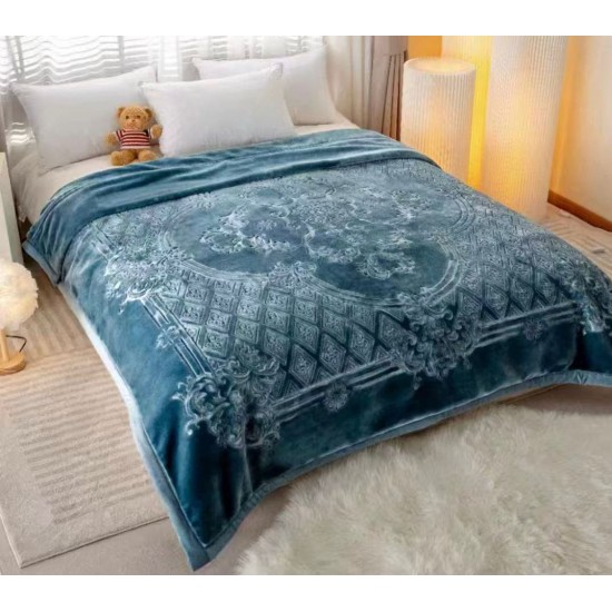 Pătură dublă groasă model baroc albastru petrol – moale, pufoasă și elegantă 200 x 230 cm, PCDU-020 Paturi Cocolino 4 kg