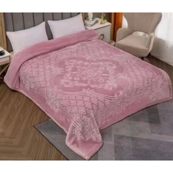 Pătură dublă catifelată roz prăfuit – model elegant cu imprimeu în relief 200 x 230 cm, PCDU-018