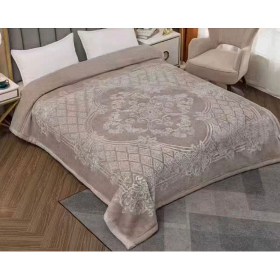 Pătură dublă groasă bej cu model elegant reliefat – moale și călduroasă 200 x 230 cm, PCDU-021 Paturi Cocolino 4 kg