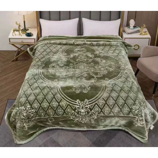Pătură dublă groasă verde cu model elegant reliefat – moale și călduroasă 200 x 230 cm, PCDU-022 Paturi Cocolino 4 kg