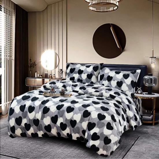 Lenjerie Pat Cocolino 4 Piese – Pat Dublu, Model Inimi Gri-Negru, LDC-016 Lenjerii Cocolino 4 piese