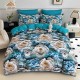 Lenjerie Pat 6 Piese 5D cu Cearșaf Elastic – Model Floral Albastru Elegant, LFL-075 Lenjerii Finet Premium Lux