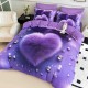 Lenjerie Pat 6 Piese 5D cu Cearșaf Elastic – Inimă Violet cu Cristale, LFL-076 Lenjerii Finet Premium Lux