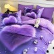 Lenjerie Pat 6 Piese 5D cu Cearșaf Elastic – Inimă Violet cu Cristale, LFL-076 Lenjerii Finet Premium Lux