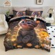 Lenjerie Pat 6 Piese 5D cu Cearșaf Elastic – Model Pisicuță în Flori, Design Realist, LFL-077 Lenjerii Finet Premium Lux