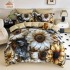 Lenjerie Pat 6 Piese 5D cu Cearșaf Elastic – Model Floral Bej cu Flori Mari, LFL-079