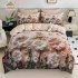 Lenjerie Pat 6 Piese 5D cu Cearșaf Elastic – Model Floral 3D Bej-Roz, LFL-081