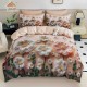 Lenjerie Pat 6 Piese 5D cu Cearșaf Elastic – Model Floral 3D Bej-Roz, LFL-081 Lenjerii Finet Premium Lux