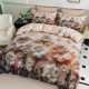 Lenjerie Pat 6 Piese 5D cu Cearșaf Elastic – Model Floral 3D Bej-Roz, LFL-081 Lenjerii Finet Premium Lux