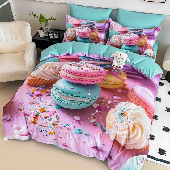 Lenjerie Pat 6 Piese 5D cu Cearșaf Elastic – Model Macarons Multicolor, LFL-084 Lenjerii Finet Premium Lux