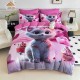 Lenjerie Pat 6 Piese 5D cu Cearșaf Elastic – Model Pisicuță Roz Cupcake, LFL-085 Lenjerii Finet Premium Lux