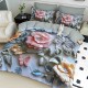 Lenjerie Pat 6 Piese 5D cu Cearșaf Elastic – Model Floral 5D în Relief, Fluturi și Trandafiri Pastel, LFL-086 Lenjerii Finet Premium Lux