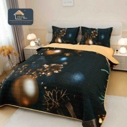 Cuvertură din Finet 220x240cm + 2 Fețe de Pernă – Model Elegant cu Accente Aurii, LTC-087