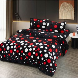 Set Lenjerie Cocolino 4 Piese Pat Dublu – Model Model Buline Roșii și Albe pe Fundal Negru, LDC-030