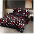 Set Lenjerie Cocolino 4 Piese Pat Dublu – Model Model Buline Roșii și Albe pe Fundal Negru, LDC-030