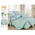 Lenjerie de pat finet 4 piese pat dublu cu volănașe – model floral bleu cu margine carouri, LVF-020