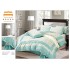 Lenjerie de pat finet 4 piese pat dublu cu volănașe – model floral bleu cu accente crem, LVF-004