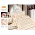 Lenjerie de pat finet 4 piese pat dublu cu volănașe – model floral elegant crem cu accente roz, LVF-001