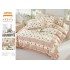Lenjerie de pat finet 4 piese pat dublu cu volănașe – model floral crem cu roz pudră, elegantă și rafinată, LVF-003